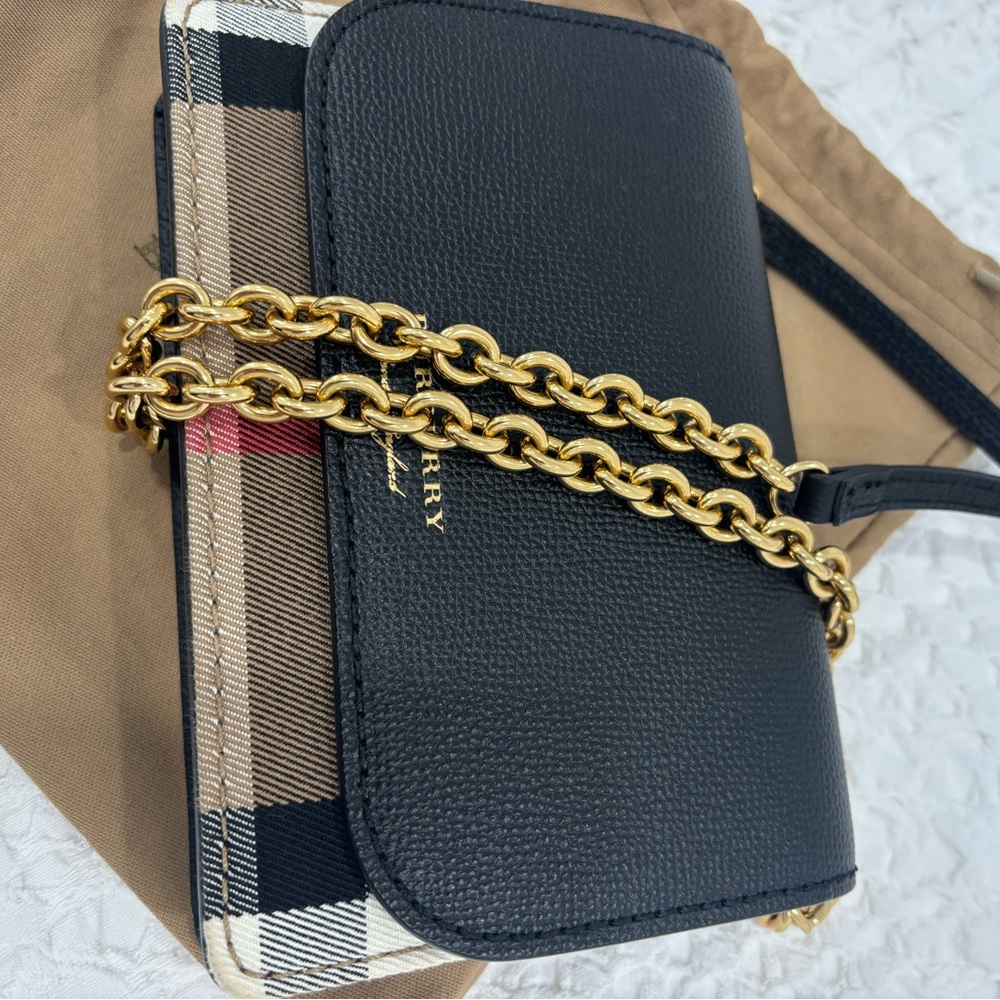 Burberry Black and Tan Crossbody Bag with Gold Chain - Picture 7 of 14